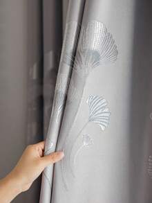 1pc Jacquard Ginkgo Leaf Thickened Blackout Curtain, Sunshade, Dust-Proof, For Bedroom, Living Room, Partition Door