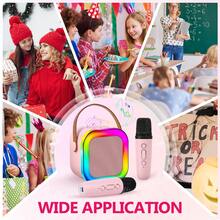 CyberDyer Maszyna do karaoke ze zmianą głosu, przenośny głośnik Bluetooth z dwoma bezprzewodowymi mikrofonami, kolorowe światła, idealny na imprezy plenerowe, domowe, w podróż, prezent dla dzieci i dorosłych w każdym wieku