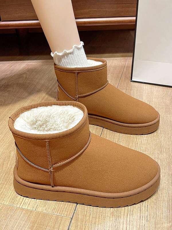 Botas de nieve con suela gruesa, forro grueso, caña corta y antideslizantes, nuevas para el invierno 2025