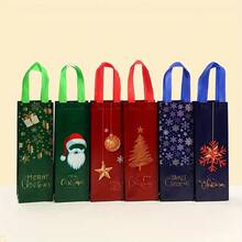 Bulk Christmas Wine Bottle Gift Bags - Elegant Holiday Design (Snowflake, Tree, Santa Hat) - Navy Blue/ - Sturdy Non-Woven Fabric, Suitable For Christmas Party Gifts, Wine Bottle Decor - Easy Closure Design, Packaging - Suitable For Home, Office Or Commercial Use, With Die-Cut Handle Closure - Multicolor - View 7
