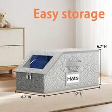 A Stackable Hat Storage Box, Suitable For 12 Baseball Caps - Sturdy Fabric And Cardboard Organizer With A Transparent Window, A Space-Saving Wardrobe Storage Box For Both Men And Women With A Decorative Design, In Gray, With A Neutral Appearance