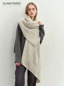 1pc Women Solid Color Soft Knit Scarf, Everyday Use For Dress - Beige - View 3