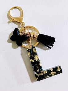 1 pieza Llavero de resina con forma de corazón con borla en color beige, accesorio creativo de estilo lindo como regalo para amigos, madre, padre, graduación y maestros - Negro - Ver 10