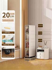 3/4 Layers Narrow-Gap Storage Cabinets, Narrow Storage Cabinets For Kitchens And Bathrooms, Multi-Layer Shelves With Drawer Gaps, Light Luxury Bathroom Gap Cabinets, Floor-Standing Cabinets, Used For Organizing Home Storage Boxes And Household Items - 白色 - 查看 2