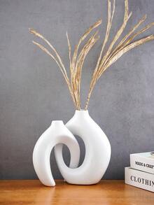 2件套陶瓷花瓶 - 现代花环造型花瓶，创意白色花瓶，简约风格装饰花瓶，适用于客厅、玄关、书架、壁炉、餐桌摆饰、置物架、房间装饰（请注意产品尺寸）