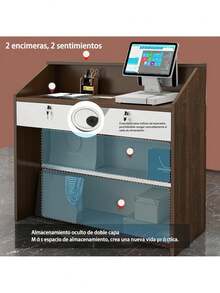Mostrador Recepción Caja Multifunción Con Cerradura Cajones - Marrón - Ver 3