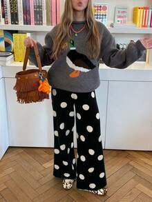 Vivid Style Women's Retro Fashion, Simple Polka Dots, Loose Mixed Colors, Street Commuting Style, Cute Sweater Long Pants,Christmas,Christmas Sweater, New Year