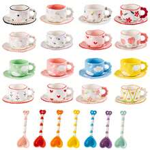 创意咖啡杯碟套装 优质手工陶瓷水杯 手绘简约下午茶杯 拿铁杯 卡布奇诺杯