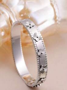 3 Peças Pulseiras Bracelete Floral Banhadas a Ouro 18K em Aço Inoxidável, Incrustadas com Zircônia Cúbica, À Prova d'Água, Joias de Pulso Estilo Europeu para Mulheres, Casual, Casamento, Festa, Dia dos Namorados, Dia das Mães, Presente