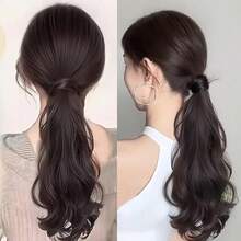 Women's Heat-Resistant Synthetic Ponytail Wig - Long Curly Wavy Non-Slip Rubber Band, Natural Layered Suitable For Daily Party Photos, Full Light Beige Color And All Hair Types Exclusive Stable High-Temperature Resistant Fiber Wig - Màu nâu tối - Xem 5