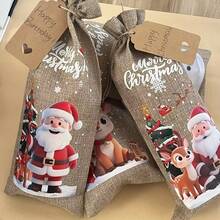 1/4/8pcs Christmas Wine Bottle Bags With Drawstring, Jute Hessian Burlap Wine Gift Bottle Bags, Reusable Fabric Bottle Gift Bags For Christmas, Birthday, Christmas Eve, Travel, Holiday, Party Christmas Christmas Decorations Christmas Pajamas Christmas Gifts Christmas Decor