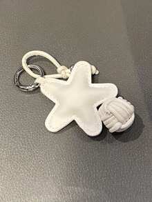 1PC Five-Pointed Star Key Chain, Star Shaped Keychain, Handmade Pentagrams Pendant Key Chain, Leather Star Pendant Versatile Bag Charm Phone Case Camera Key Chain, Leather Pentagram Woven Ball Pendant Christmas Gift