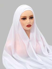 1pc Women's Instant Chiffon Hijab + Simple Cap Integrated Muslim Casual Prayer Headscarf, Modal Hijab Scarf With Built-In Magnetic Clasp, Suitable For Daily Wear In All Seasons