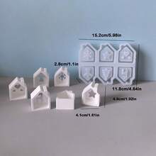 DIY 树脂模具 6 腔空心房屋装饰模具、家居装饰烛台、环氧树脂、石膏、硅胶模具 - 白色 - 查看 9