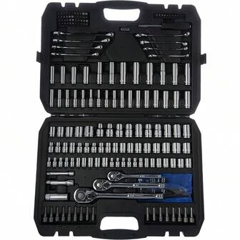 46pcs Tool Kit, Ratchet Wrench, Metric Socket Screwdriver Bits, Suitable For Car, Motorcycle, Bicycle And Household Repair, Plastic Box Set