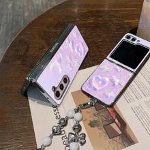 Light Purple Based Rainbow Crescent, Colorful Butterfly And Heart Pattern Phone Case Compatible With Samsung Galaxy Zflip 6,Zflip 5,Moto Razr50, Razr60,Galaxy Zfold 6 Zfold5 Cover Protective Shockproof Casing White Cases Fashion Pattern Galaxy Phone Case With Butterfly Phone Strap - White - View 4