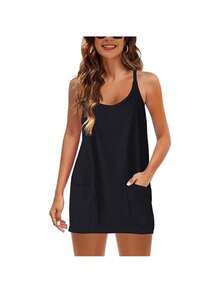 Women's Maternity 2 Piece Outfits Solid Dress Built-In Shorts Pregnancy Loungewear Mama Clothes - 黑色 - 查看 2