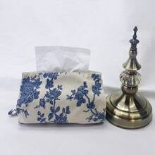1 hộp khăn giấy in dây treo, vỏ hộp khăn giấy vải trang trí cho xe hơi, nhà bếp, phòng tắm, phòng ngủ, văn phòng, trang trí phòng, trang trí nhà cửa - Sứ xanh và trắng - Xem 7