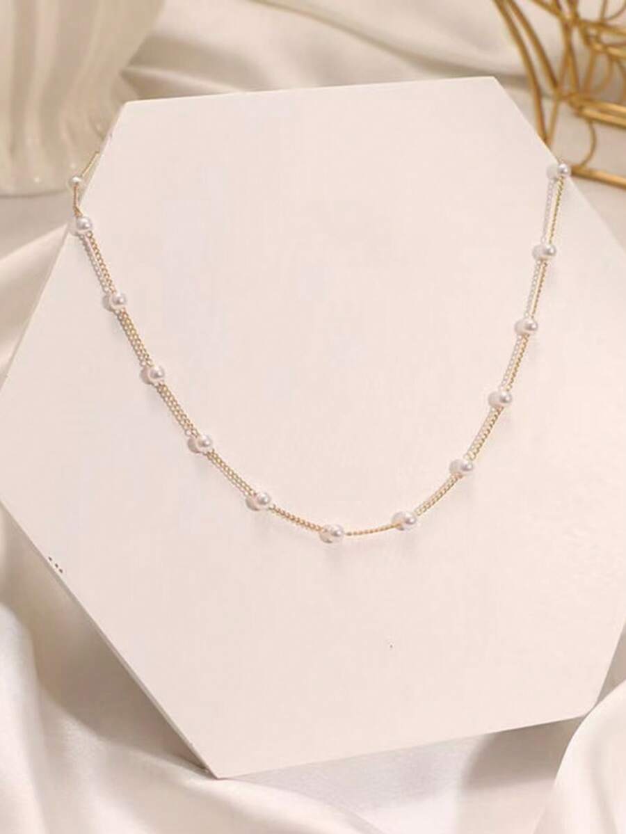 1pc Minimalist Fashion Faux Pearl Collarbone Extension Chain For Women