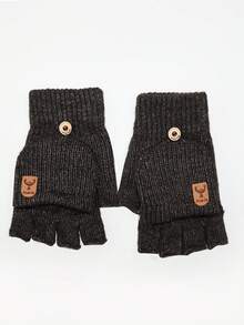 Luvas de Tricô Quentes com Parte Superior Reversível, Luvas Sólidas Grossas para Escrita, Estudantes, Outono/Inverno, Decoração de Outono Masculina