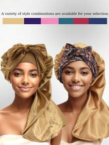2pcs Bonnets Set,Satin Long Bonnet For Women, Adjustable Sleep Cap With Tie Band,Long Bonnet For Curly Or Dreadlocks Hair,Large Braid Bonnet Silky Hair Cap For Locs Women Sleeping.(Random Print)