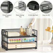 3 Tier Paper Letter Tray Organizer For Desk Black Metal Mesh Desk File Folder Sorter Organizer With Handle And Sliding Tray For Home Office School Supplies Organization Storage - 黑色 - 查看 6
