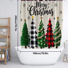 1 Stück/4 Stücke fröhliche Weihnachten bunte Weihnachtsbaum Muster multifunktionale wasserdichte Duschvorhang mit 12 Haken, rutschfeste Badezimmermatte, U-förmige Bodenmatte und runde Toilettendeckelabdeckung, Badezimmer-Set für alle Situationen