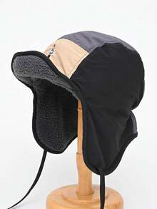 1pc Contrast Color American Cartoon Embroidered Winter Trapper Hat, Thick Warm Ear Protection Fleece Aviator Pilot Cap Autumn Decor - A - View 6