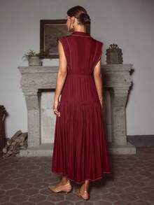 Sollinarry Đầm nữ không tay xếp ly có túi, kiểu dáng mới mùa thu, đầm Giáng sinh, trang phục công sở cho nữ, trang phục giáo viên cho nữ, đầm hè thanh lịch - Đỏ - Xem 4