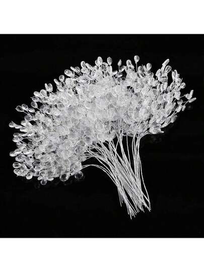 30pcs Acrylic Bead Drop Stems Flower Bouquet Crystal Bud Branches Flower Twig Pick Fake Plants, Artificial Flowers For Wedding Home Decoration Floral Decor Craft Supply For Spring Autumn Wedding Vase For Home Dining Room Bedroom Decorations, Mother's Day, Father's Day,Festival Birthday Party Accessories, Outdoor Garden Decorations