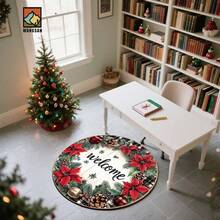 1 pièce Tapis de bain antidérapant rouge pointe de Noël, en matériau de flanelle, tapis de sol rond, décoration moelleuse, convient pour les salles de bains, les portes, les cuisines, les salons et autres occasions, lavable en machine, antidérapant, décoration de Noël, peut être offert en cadeau