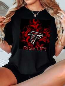 Women's T-Shirt Casual Round Neck Black White Options Atlanta Falcons Rise Up Graphic Print  Daily Wear Shirts Summer Tops Graphic Tees Summer Outfits For Women Graphic Tees Women Crop Tops Tops For Women  Vintage Cotton Cute  Clothes Women - Black - View 1