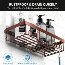 Adhesive Shower Caddy, 5 Pack Rustproof Stainless Steel Bath Organizers With Large Capacity, No Drilling Shelves For Bathroom Storage & Home Decor - Brown - View 3