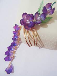 1 pièce Pince à cheveux style coréen élégante avec fleur d'hibiscus rouge/fleur hawaïenne et pompon, 8 cm de long, résistante à la décoloration, à la mode & exquise, convient pour le port quotidien des femmes & des filles, peut être utilisée comme accessoire pour cheveux ou coiffe, peigne à cheveux, peigne latéral - multicolore - Voir 18
