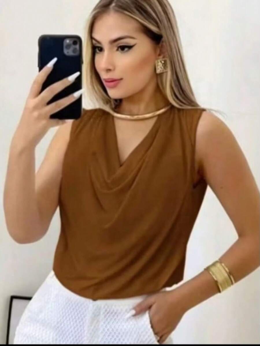 Simples    Poliéster    Babado    regata  Diário