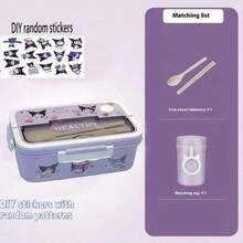 Sanrio 1pc Sanrio Kuromi, Cinnamoroll, My Melody Portable Lunch Box Set - Leak-Proof Sealed Lid Design, Large Capacity Bento Box, Cartoon DIY Stickers, Microwave , Suitable For School, Office, Travel, Picnic, Kitchen Storage, Christmas Gift, Holiday Present, Birthday Gift