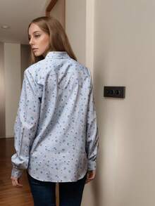 Women's Ditsy Floral Casual Shirt, French Style With Button Front, Elegant And Versatile For Daily Wear, Spring/Autumn/Winter