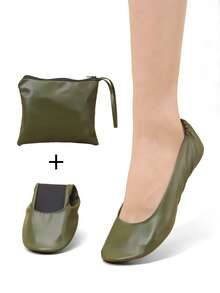 Pantoufles légères, élégantes et confortables pour femmes, avec une sensation de pieds nus. Polyvalentes, pliables pour l'intérieur/la maison, avec un sac de transport. Convient pour l'automne/l'hiver - Vert olive - Voir 2