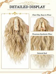 Tóc giả đuôi ngựa dài 14 inch có dây rút, màu nâu nhạt và vàng bạch kim pha trộn, sợi tổng hợp, kiểu xoăn. - Nhiều màu - Xem 5
