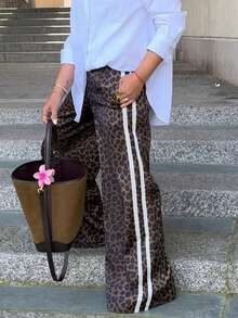 Pantalones holgados con estampado de leopardo para mujer, estilo hip hop - Marrón - Ver 8