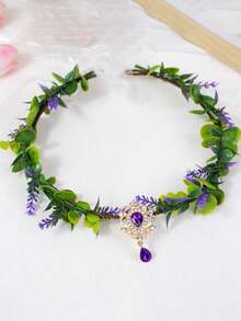 1件优雅绿叶编织花冠，仙气森系公主风发箍，新娘发饰，婚礼发饰 - 彩色 - 查看 8