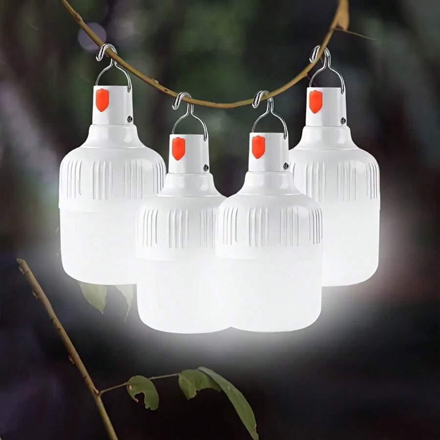 8-Pack Rechargeable LED Camping Lights With Hook And USB/DC Power Adapter, 36V High Capacity, IPX6 Dustproof, Matte ABS Durable Flashlights With Hanging Hook And Hanging Cap, Suitable For Emergencies, Camping, Rock Climbing, Indoor Use, USB/AC Rechargeable, LED Bulb, Suitable For Home Backup And Commercial Lighting (Compatible With Mobile Power Banks/Solar Panels) - trắng - Xem 1