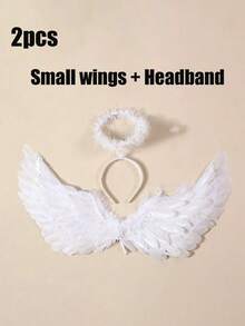 2PCS Halloween Angel Wings/Demonic Wings Set, Feather Props, Suitable For Party Decoration, Dance Events, Performances, Fashion Magazine Shoots, Model Parades And Various Holiday Role-Playing Props (Made Of Natural Feathers)