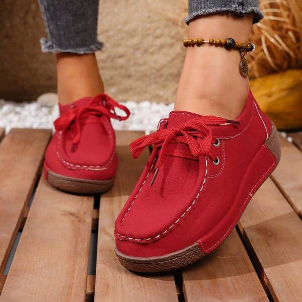2025 Autumn New Arrival Plus Size Canvas Shoes, Solid Color Slip-On Casual Platform Loafers For Women