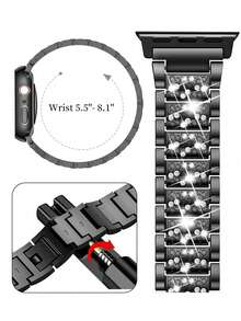 1件/套黑色苹果手表表带+苹果手表表壳，男女通用，闪亮水钻金属表带+闪亮水钻保护壳，苹果手表表带+苹果手表表壳，兼容 Ultra/10/9/8/7/6/5/4/3/SE，适用于49mm/46mm/45mm/44mm/42mm（Series 10）/42mm/41mm/40mm/38mm，双排闪亮水钻保护套，时尚表带，苹果手表表带+苹果手表表壳