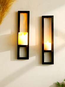 1件/2件装复古农舍风格木质壁挂式置物架，黑色简约几何设计，适用于室内客厅墙面、窗台、壁炉架、室外花园墙面（不含蜡烛） - 彩色 - 查看 10