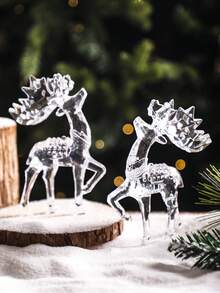 1pc Acrylic Reindeer Figurine, Christmas Desktop Decor, Creates Wintery Wonderland Atmosphere, Suitable For Living Room, Bedroom, Fireplace Mantel And Other Central Decoration For American Holiday Party - Multicolor - View 4