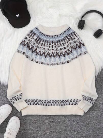 男士休闲几何图案长袖针织毛衣，秋冬