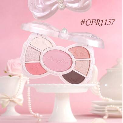 CHEERFLOR Bảng phấn mắt GIRLS BOWKNOT, Phấn mắt dạng lì nhũ lì, Phấn mắt nhũ lì sáng lâu trôi, mịn, có gương, Phấn bắt sáng, Phấn má hồng dạng bột, tất cả trong một bảng phấn trang điểm