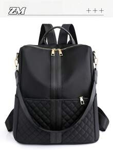 Women's Large Capacity Casual Backpack With Stitching Design, Solid Color Multipurpose Shoulder Bag & Handbag